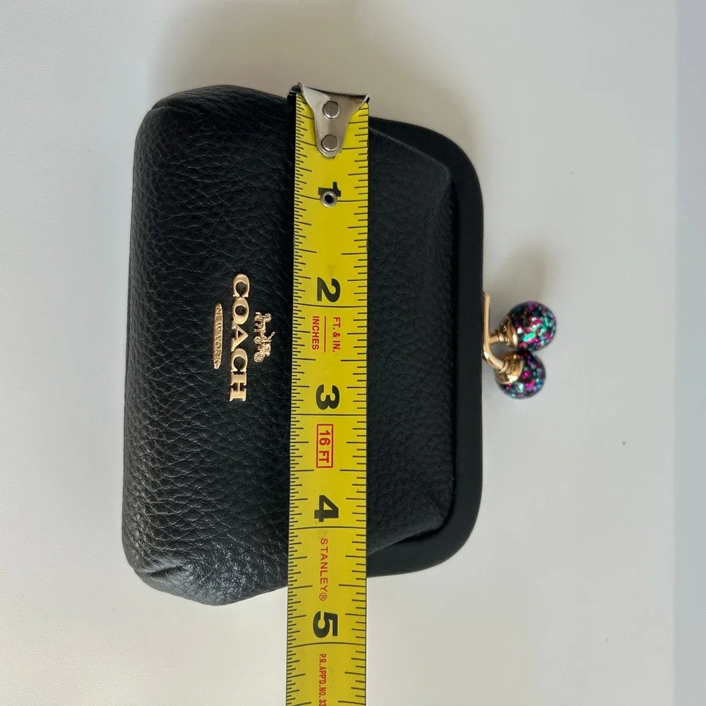 Coach Nora Kisslock Card Case Black Leather Glitter Wallet C2132